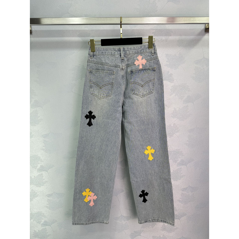 Chrome Hearts Leather Logo Jeans Blue