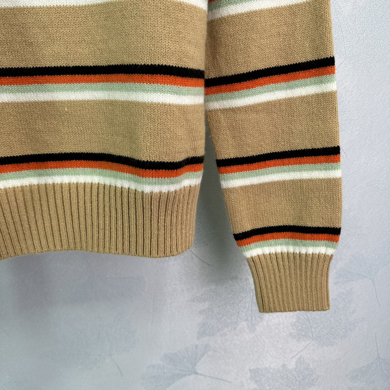 Miumiu Striped Knit Polo Top Dark Beige