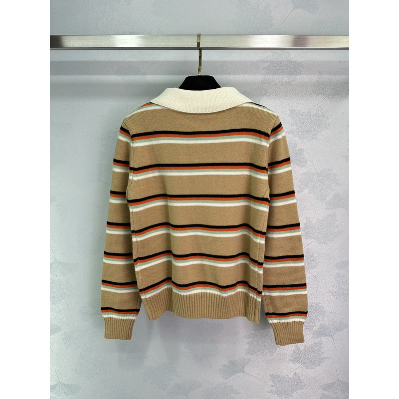 Miumiu Striped Knit Polo Top Dark Beige