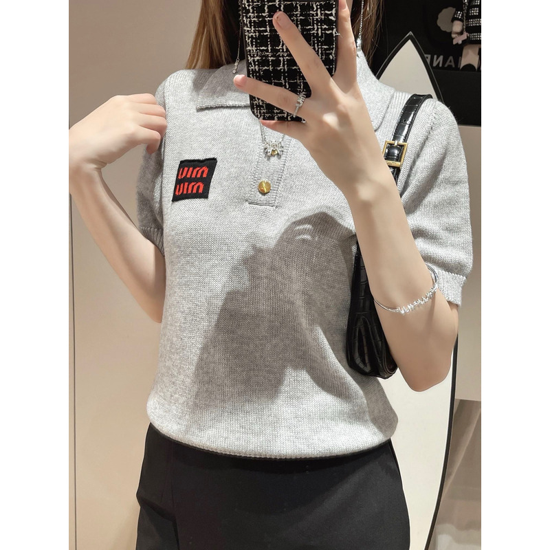 Miumiu Cotton Jersey Polo Shirt Grey