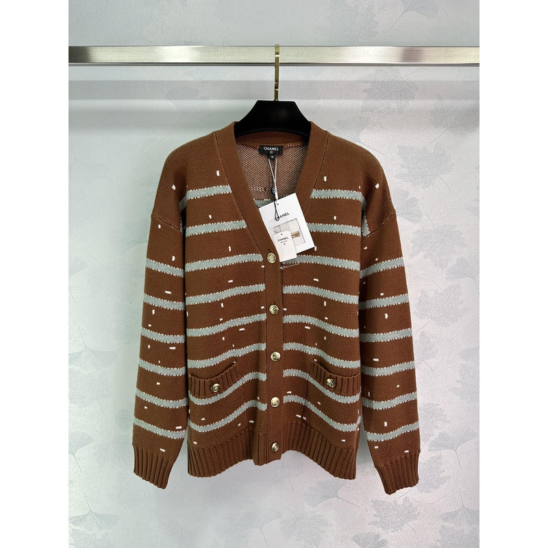 Ch*el wool striped cardigan brown