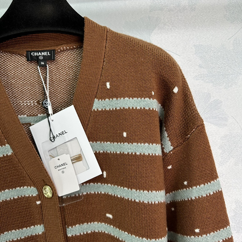 Ch*el wool striped cardigan brown