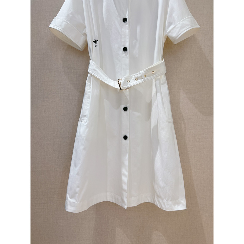 D*or belted shirtdress ecru cotton and silk poplin white