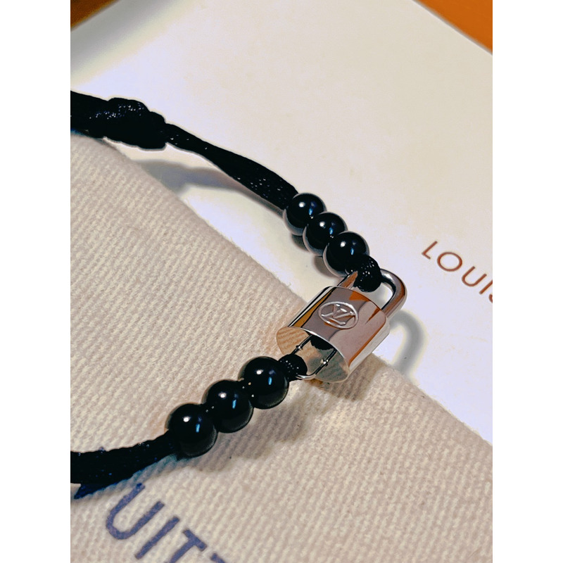 l**is V*t*n silver lockit beads bracelet, black titanium and black polyester cord