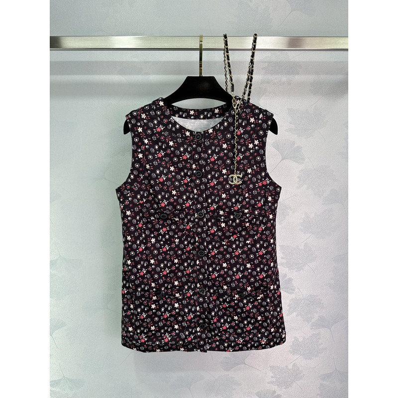 Ch*el top printed cotton black&multicolor