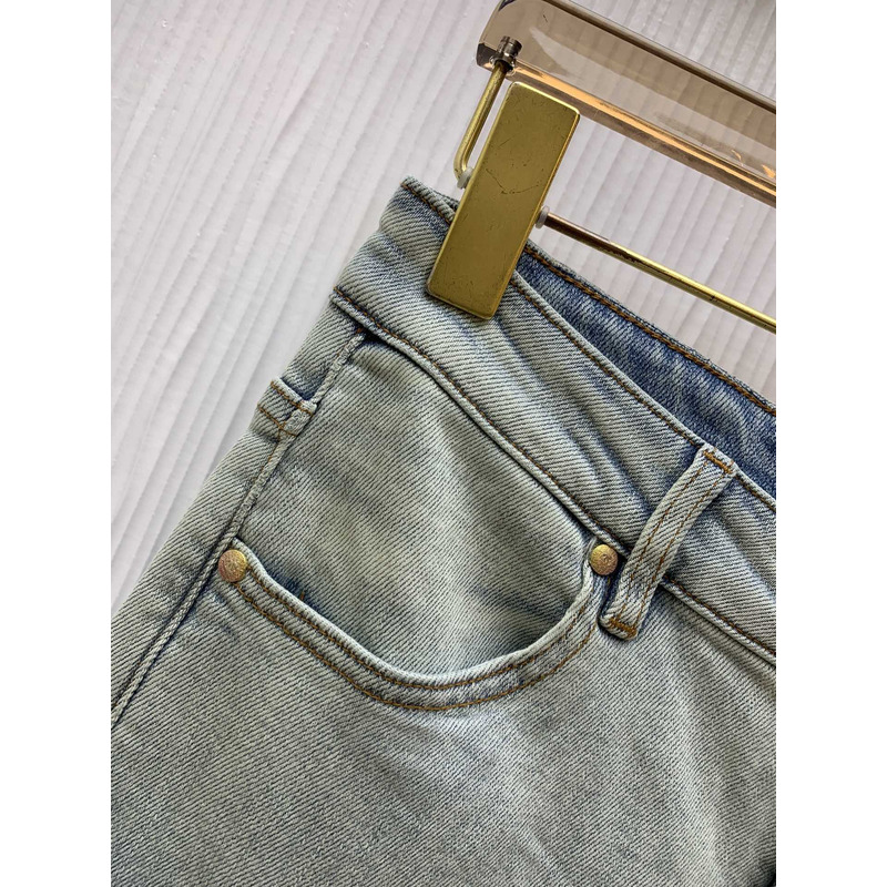 Ch*el jeans washed denim blue&grey