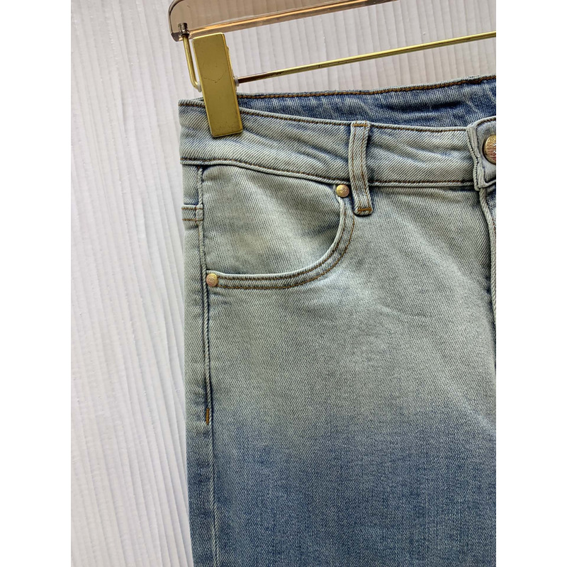 Ch*el jeans washed denim blue&grey