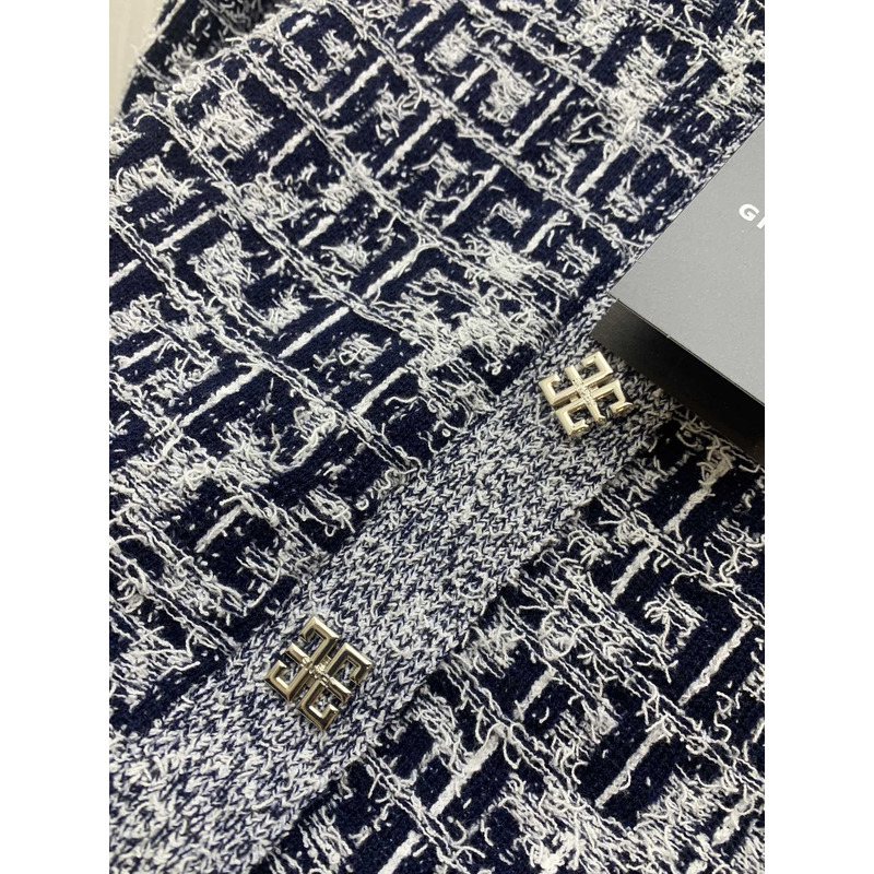 Givenchy Cardigan in 4G Tweed with 4G Liquid Detail Navy Blue&Grey