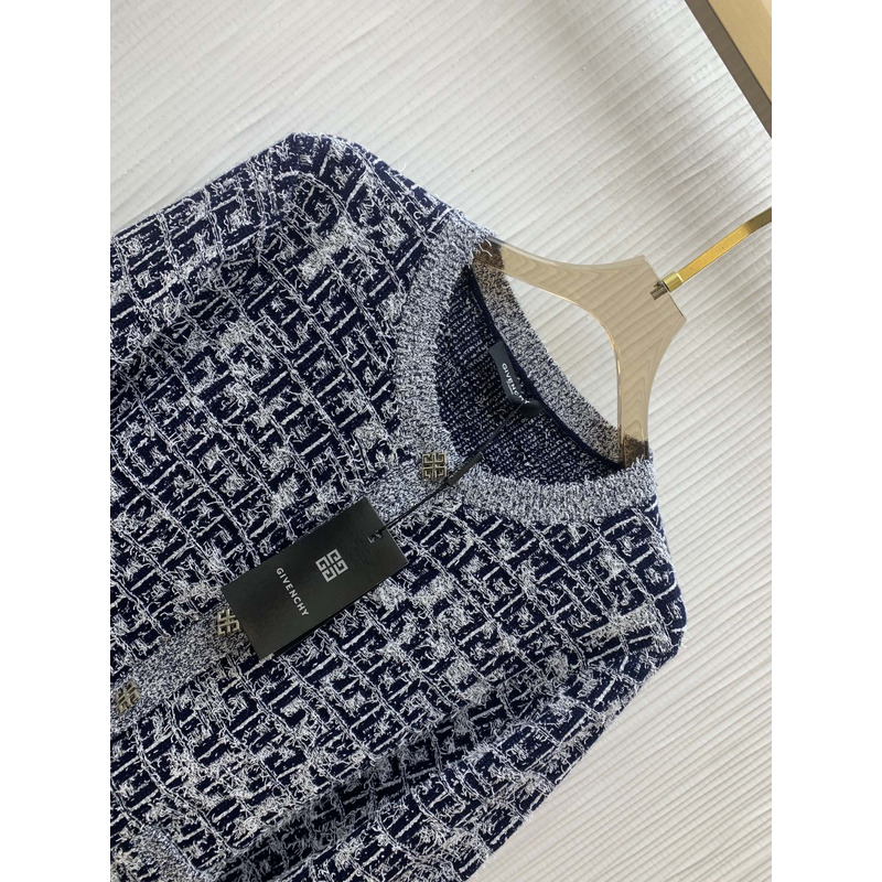 Givenchy Cardigan in 4G Tweed with 4G Liquid Detail Navy Blue&Grey