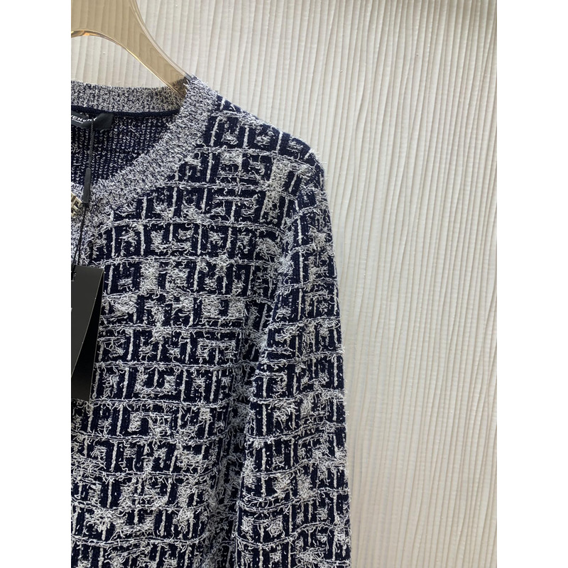 Givenchy Cardigan in 4G Tweed with 4G Liquid Detail Navy Blue&Grey