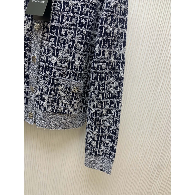 Givenchy Cardigan in 4G Tweed with 4G Liquid Detail Navy Blue&Grey