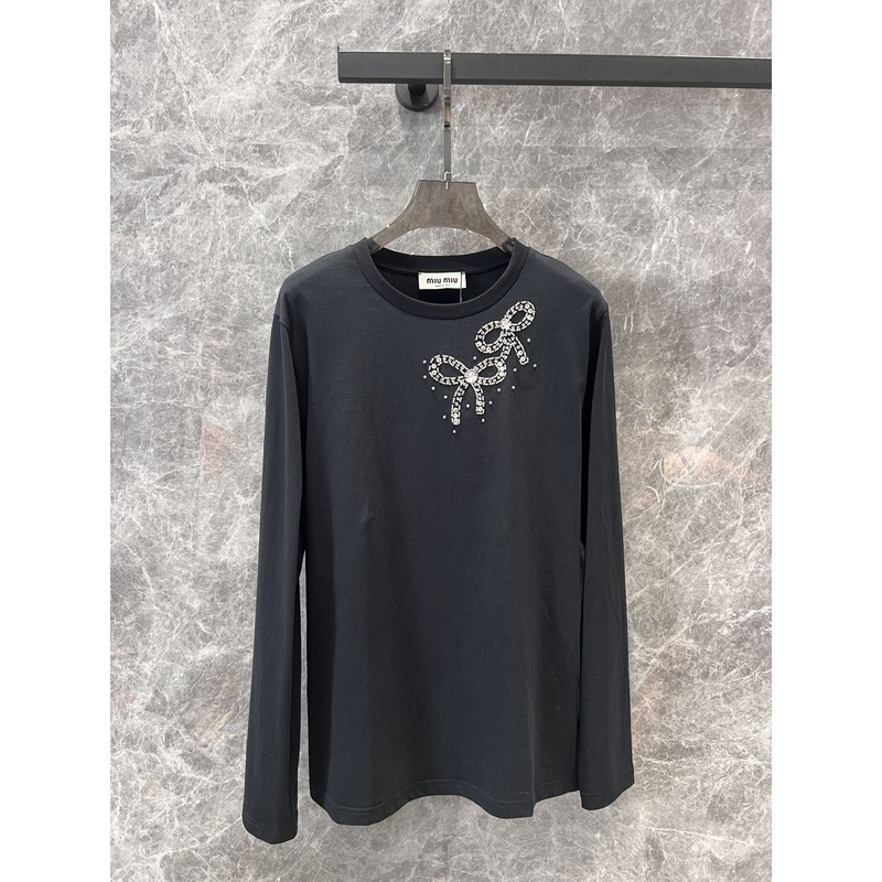 Miu Miu Embellished Bow Long Sleeves Cotton Black