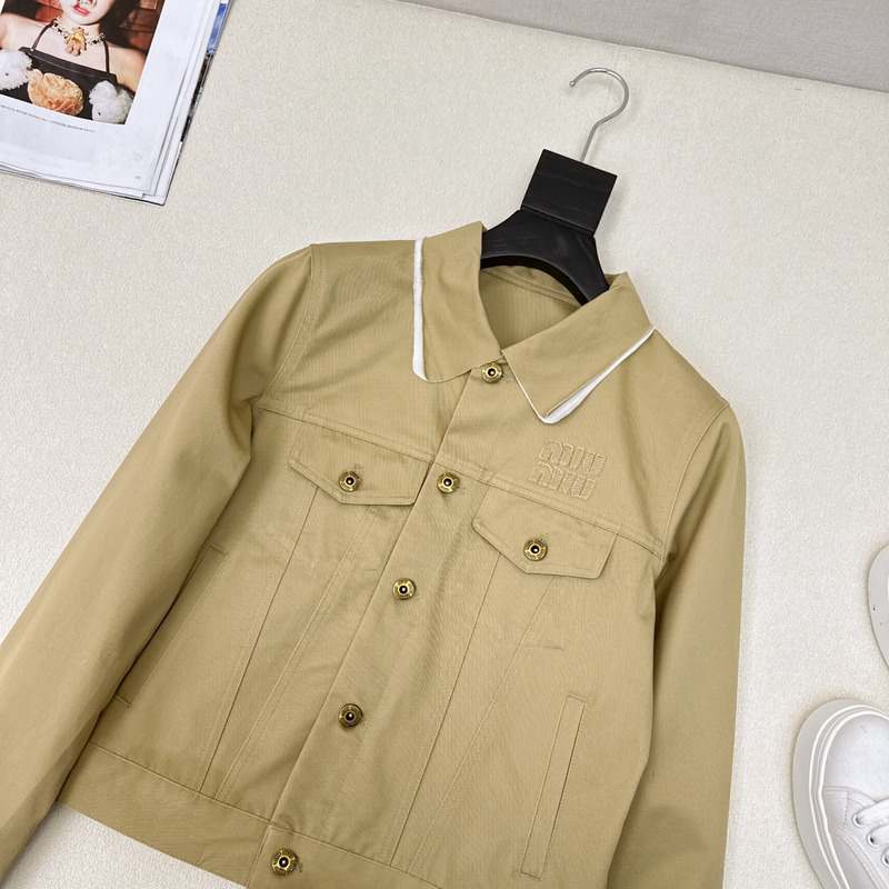 Miu Miu Logo Chino Jacket  In Khaki