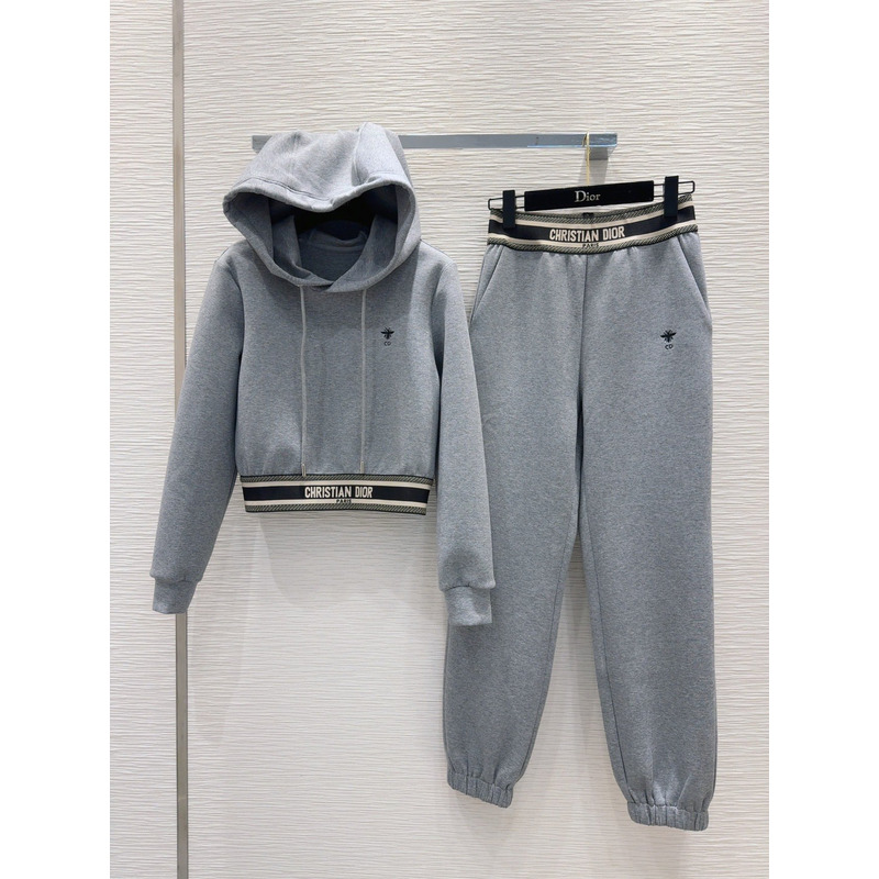 D*or ch**an D*or cd logo hoodie tracksuit in grey