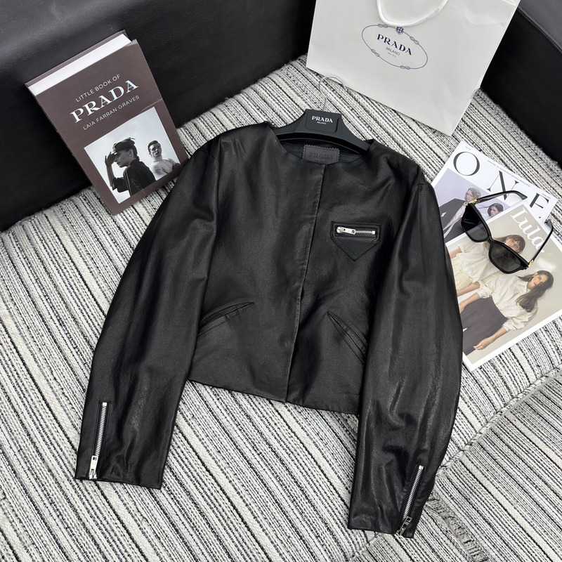 Pra*a collarless leather jacket black