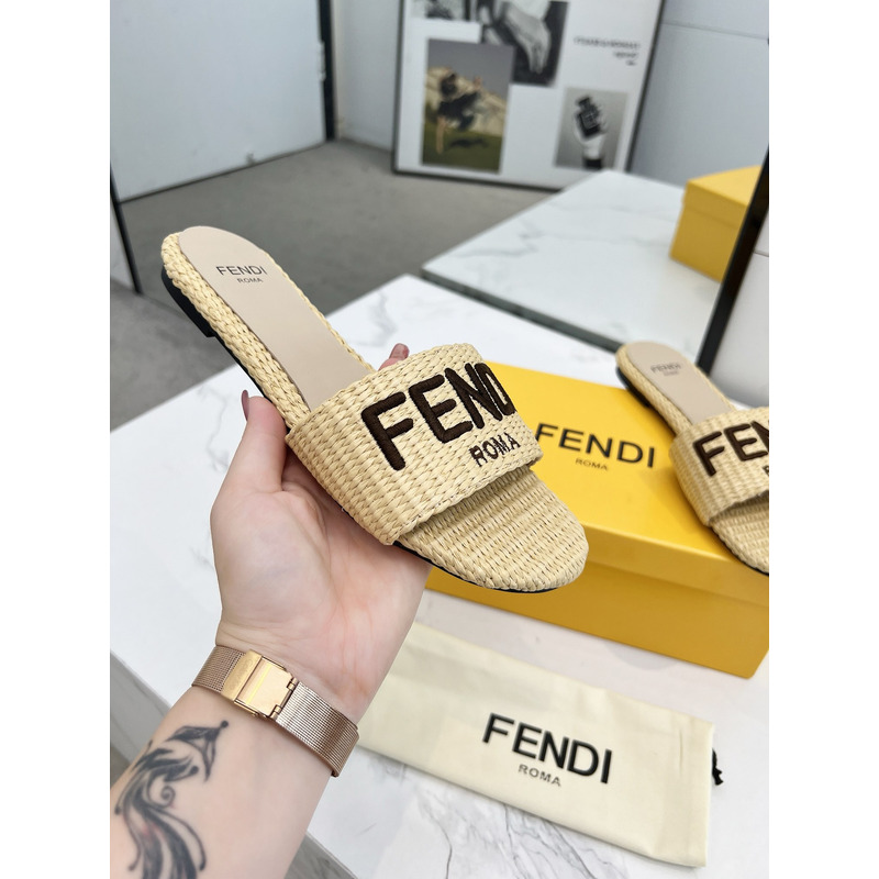 F**di signature cotton fibre slides beige