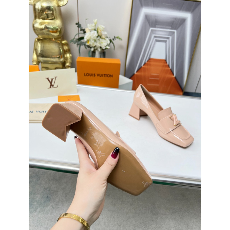 l**is V*t*n upper case block heels nude pink