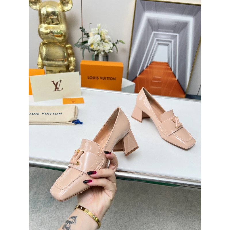 l**is V*t*n upper case block heels nude pink