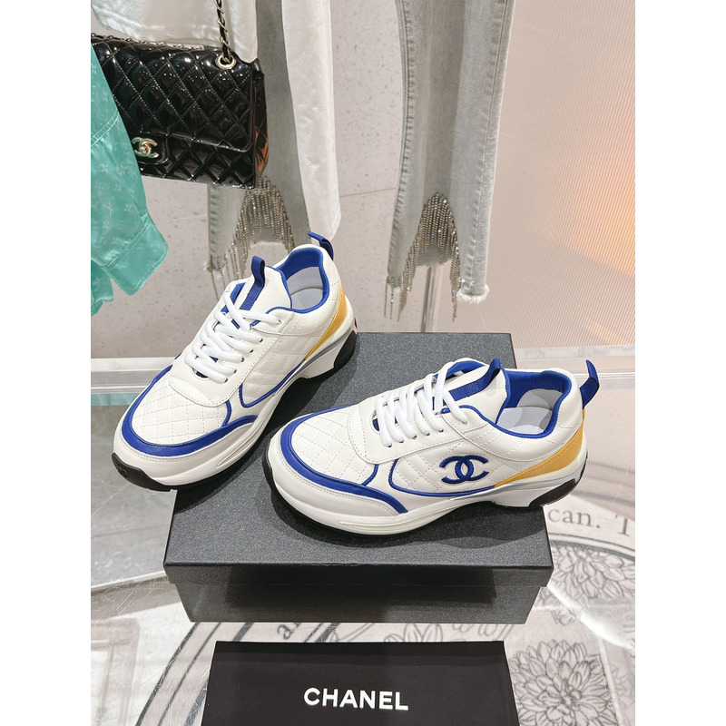 Ch*el leather sneakers white and blue