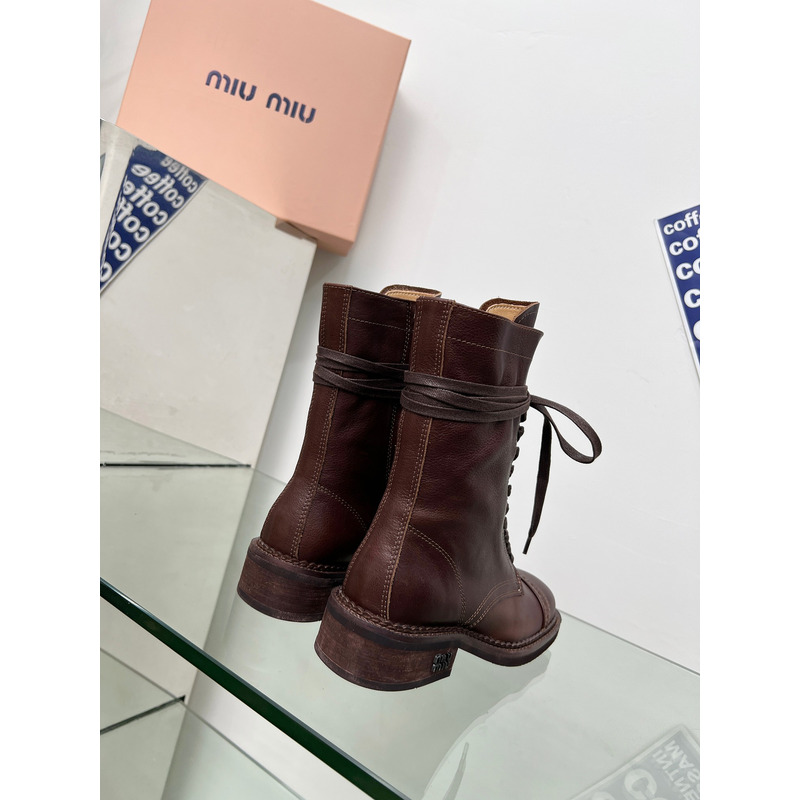 Miu Miu Leather Boots In Brown