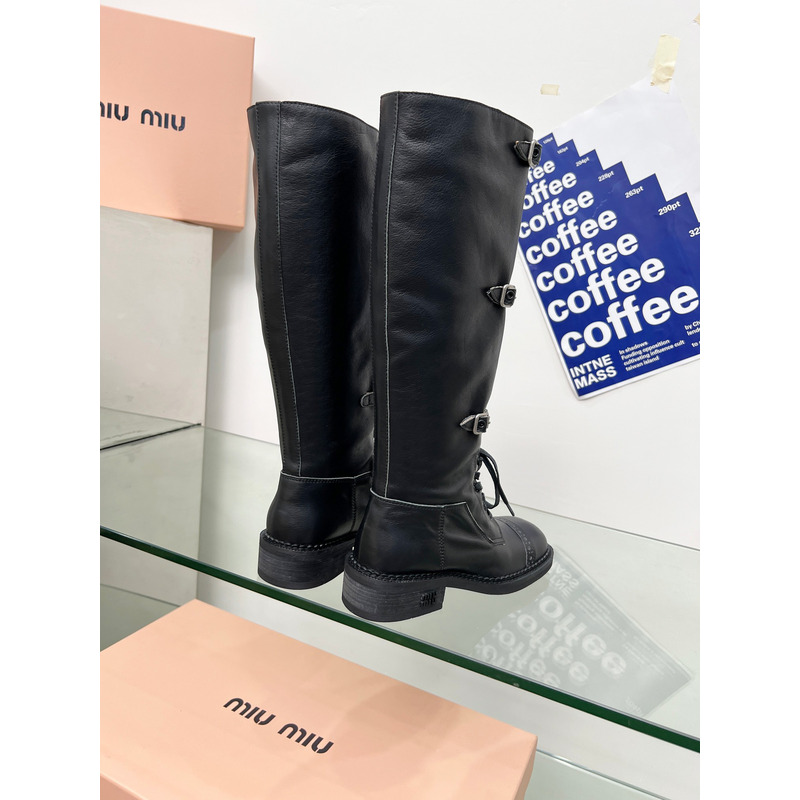 Miu Miu Patent Leather Combat Boots In Black