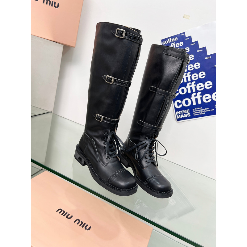 Miu Miu Patent Leather Combat Boots In Black