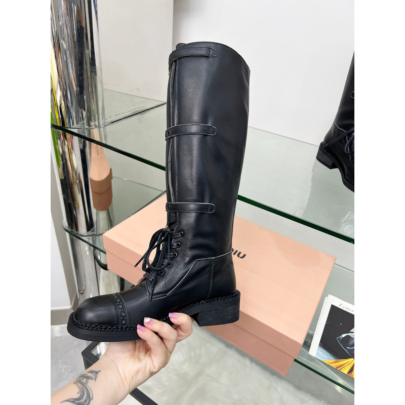 Miu Miu Patent Leather Combat Boots In Black