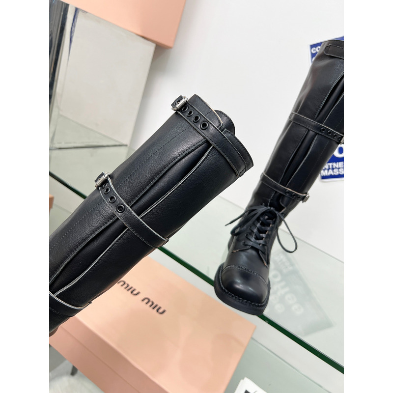 Miu Miu Patent Leather Combat Boots In Black