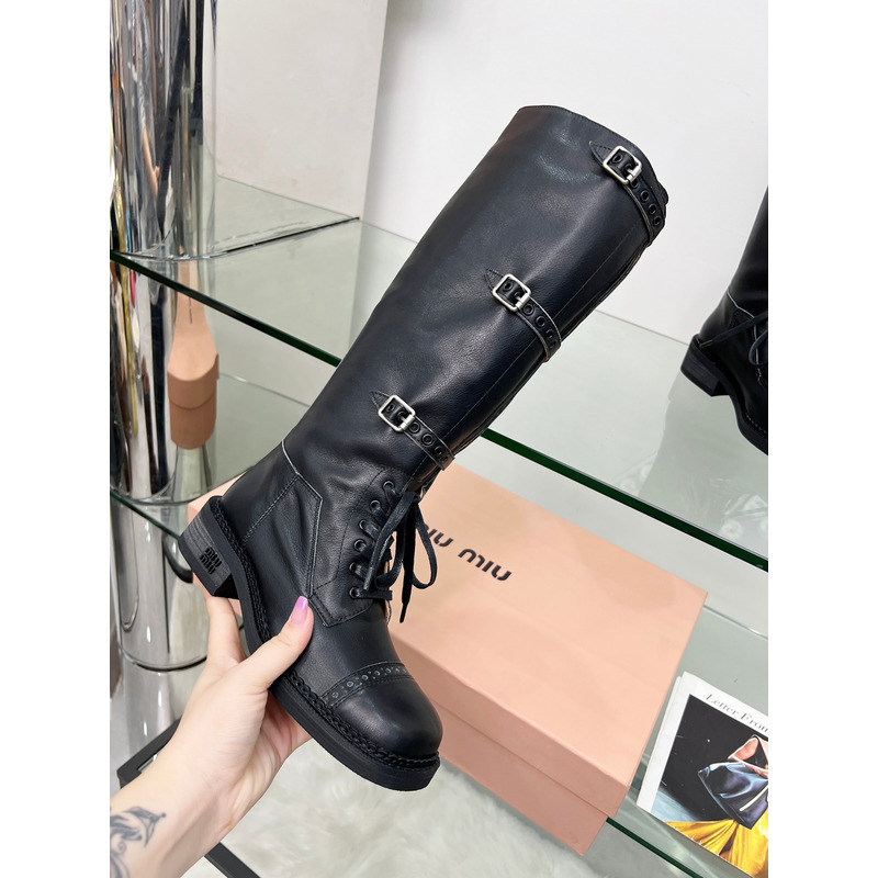 Miu Miu Patent Leather Combat Boots In Black