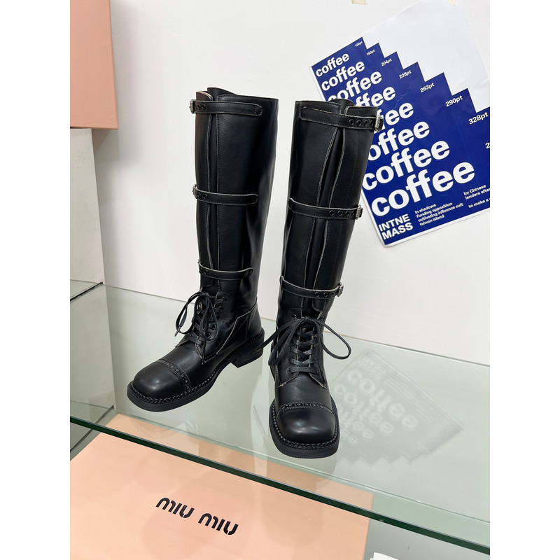 Miu Miu Patent Leather Combat Boots In Black