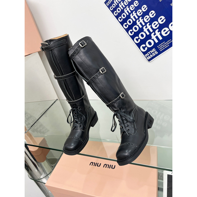 Miu Miu Patent Leather Combat Boots In Black