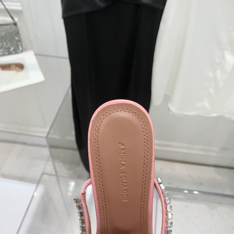 Amina Muaddi Gilda Slipper Pink and White Crystals