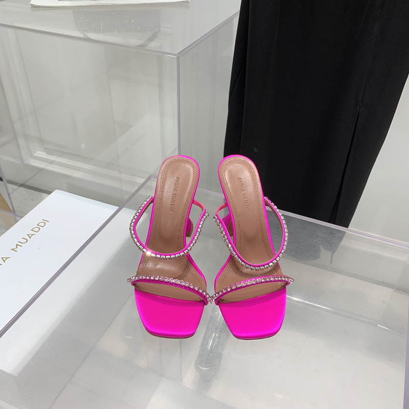 Amina Muaddi Gilda Slipper Lotus Pink and Pink Crystals