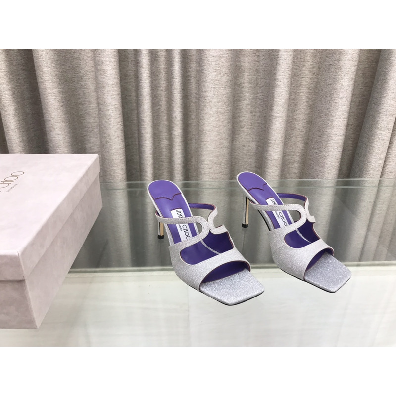 Jimmy Choo Heeled Slippers White Mix With Flitter And Purple