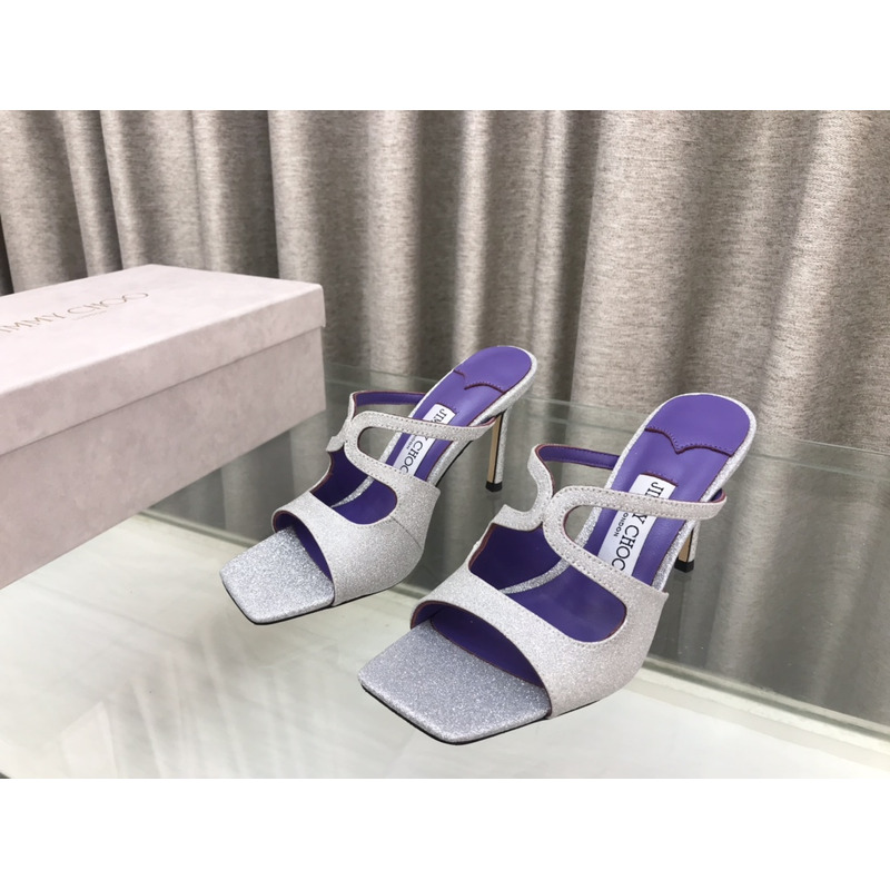 Jimmy Choo Heeled Slippers White Mix With Flitter And Purple