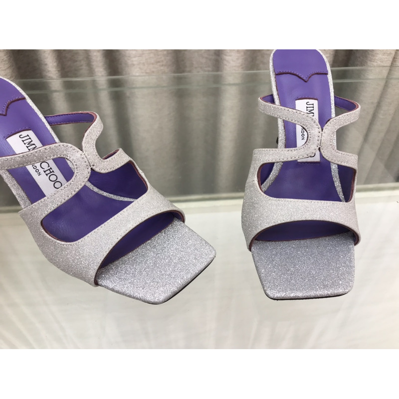 Jimmy Choo Heeled Slippers White Mix With Flitter And Purple