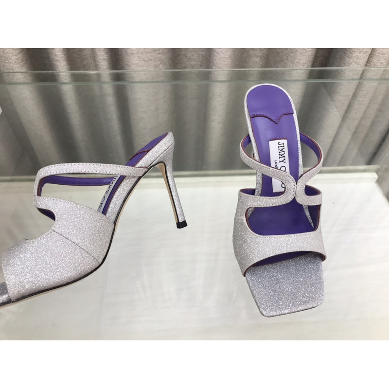 Jimmy Choo Heeled Slippers White Mix With Flitter And Purple