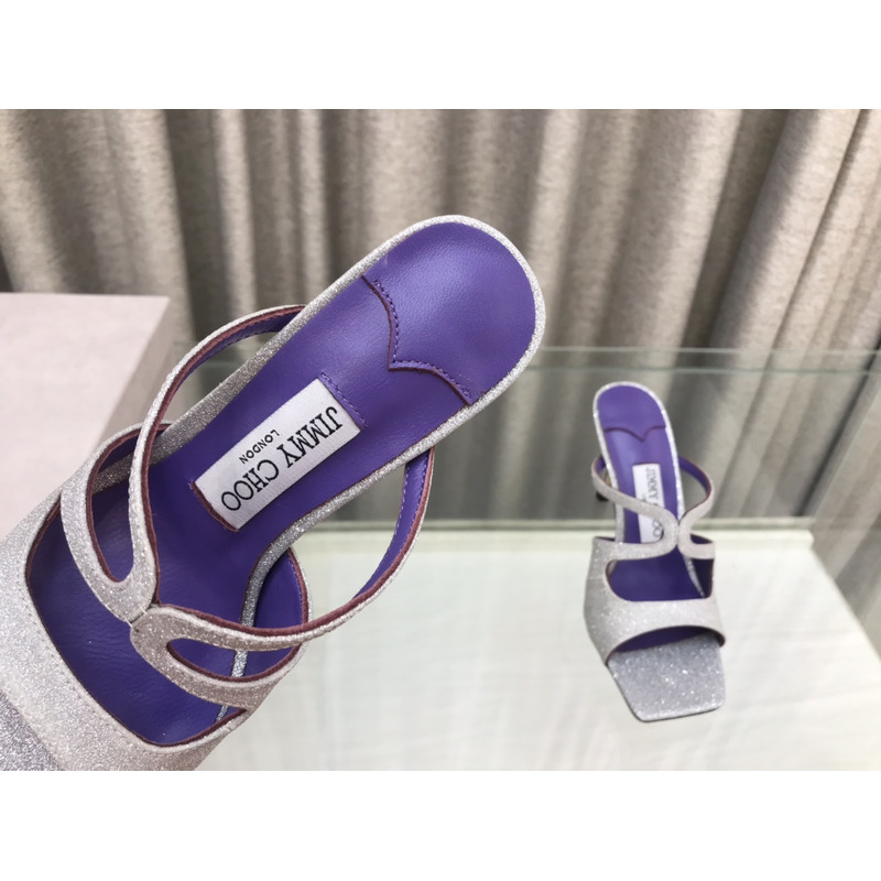 Jimmy Choo Heeled Slippers White Mix With Flitter And Purple