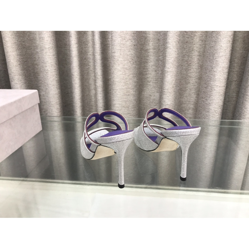 Jimmy Choo Heeled Slippers White Mix With Flitter And Purple