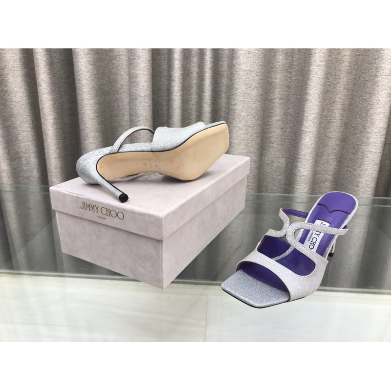 Jimmy Choo Heeled Slippers White Mix With Flitter And Purple