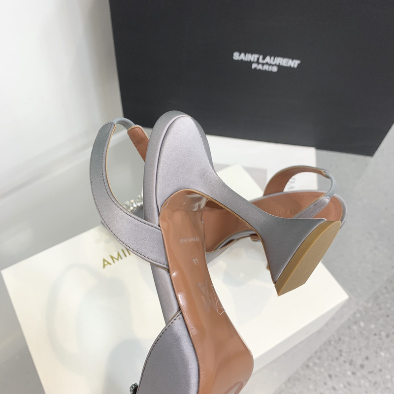 Amina Muaddi Begum Crystal Satin Slingback Pumps Gray