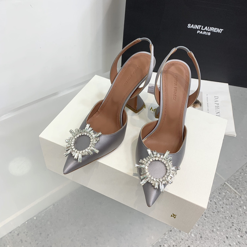 Amina Muaddi Begum Crystal Satin Slingback Pumps Gray