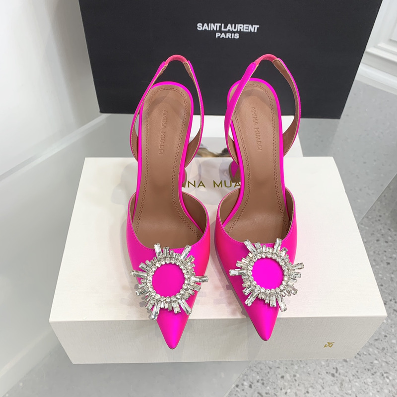 Amina Muaddi Begum Crystal Satin Slingback Pumps Hot Pink