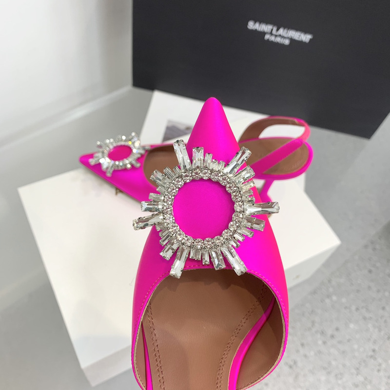 Amina Muaddi Begum Crystal Satin Slingback Pumps Hot Pink