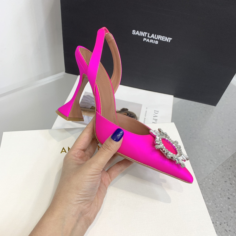 Amina Muaddi Begum Crystal Satin Slingback Pumps Hot Pink