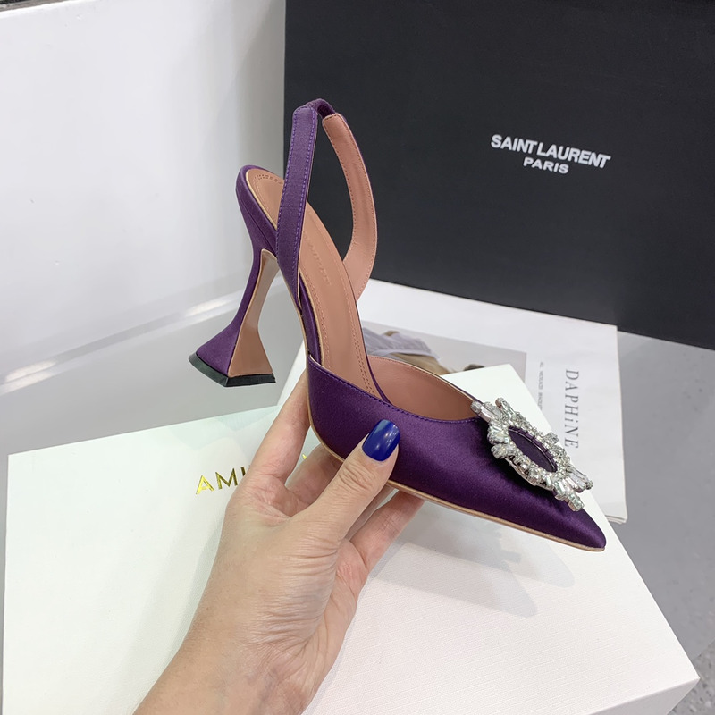 Amina Muaddi Begum Crystal Satin Slingback Pumps Dark Purple