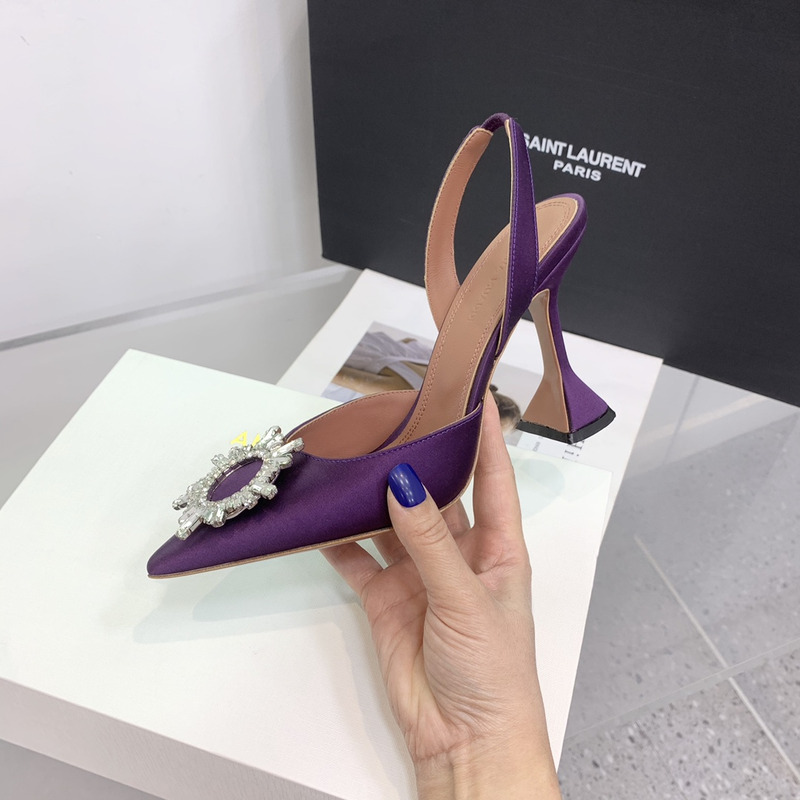 Amina Muaddi Begum Crystal Satin Slingback Pumps Dark Purple