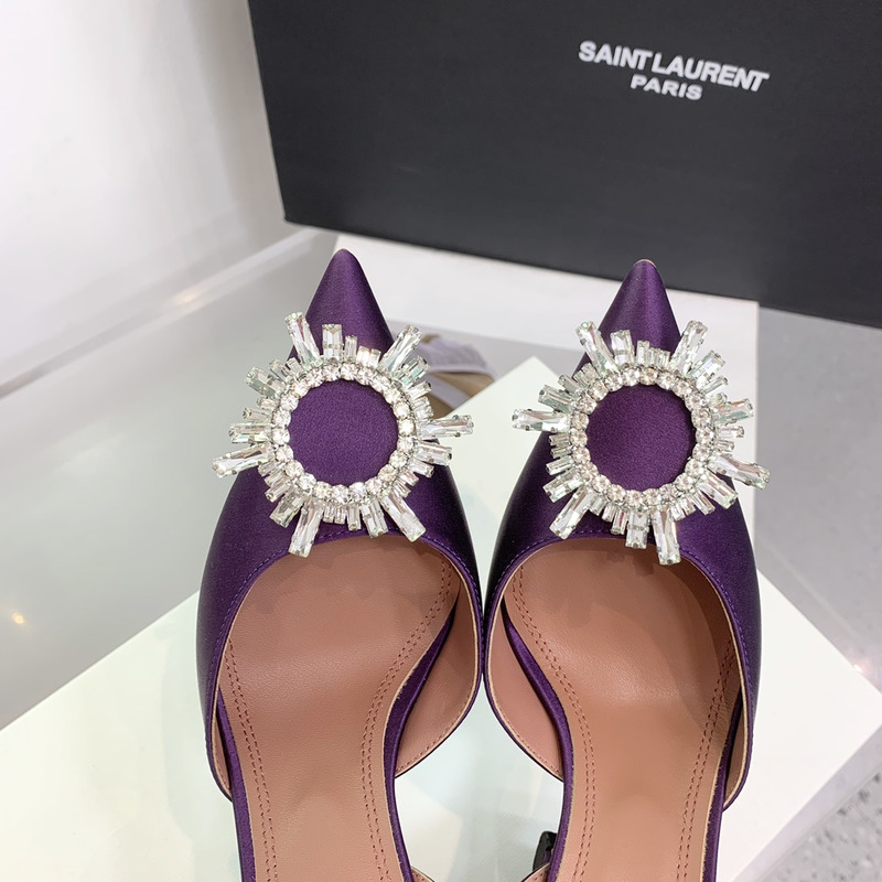 Amina Muaddi Begum Crystal Satin Slingback Pumps Dark Purple