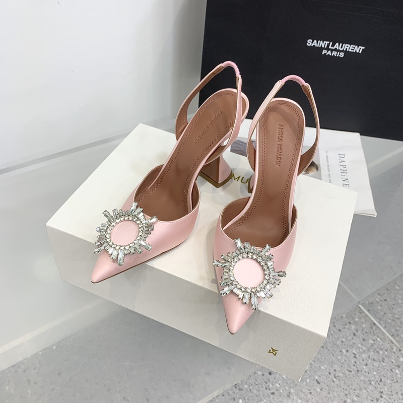 Amina Muaddi Begum Crystal Satin Slingback Pumps Light Pink