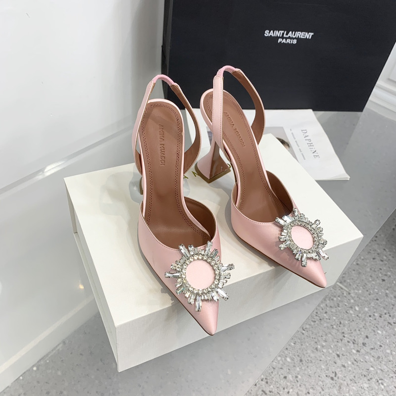 Amina Muaddi Begum Crystal Satin Slingback Pumps Light Pink